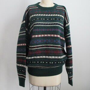 Men's Wool Pullover Sweater 1990s Multi Colour Dad Grandpa Style Jewel Tones
